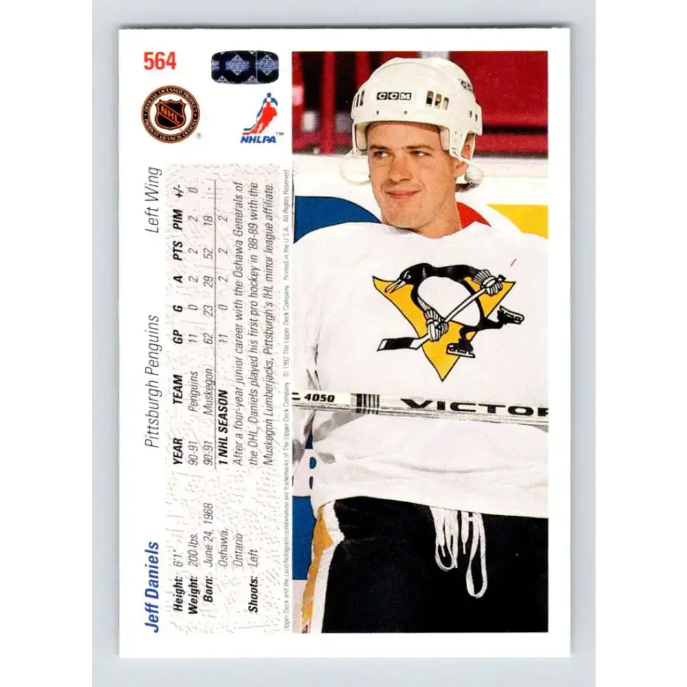 1991-92 Upper Deck #564 Jeff Daniels NM-MT RC Rookie Pittsburgh Penguins Hockey Card - Hockey Card Single