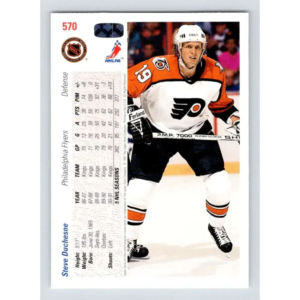 1991-92 Upper Deck #570 Steve Duchesne NM-MT Philadelphia Flyers Hockey Card - Hockey Card Single