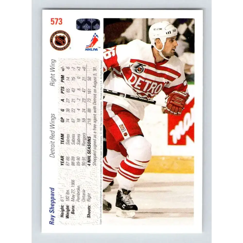 1991-92 Upper Deck #573 Ray Sheppard NM-MT Detroit Red Wings Hockey Card - Hockey Card Single