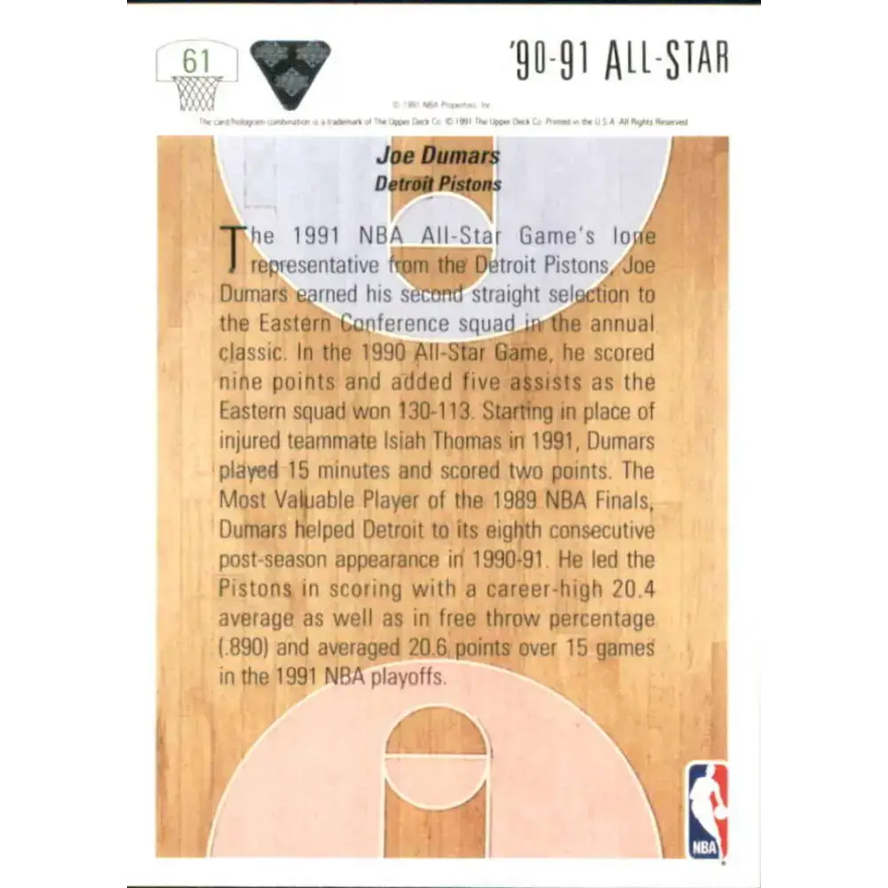1991-92 Upper Deck #61 Joe Dumars AS NM-MT Detroit Pistons Basketball Card - Basketball Card Single