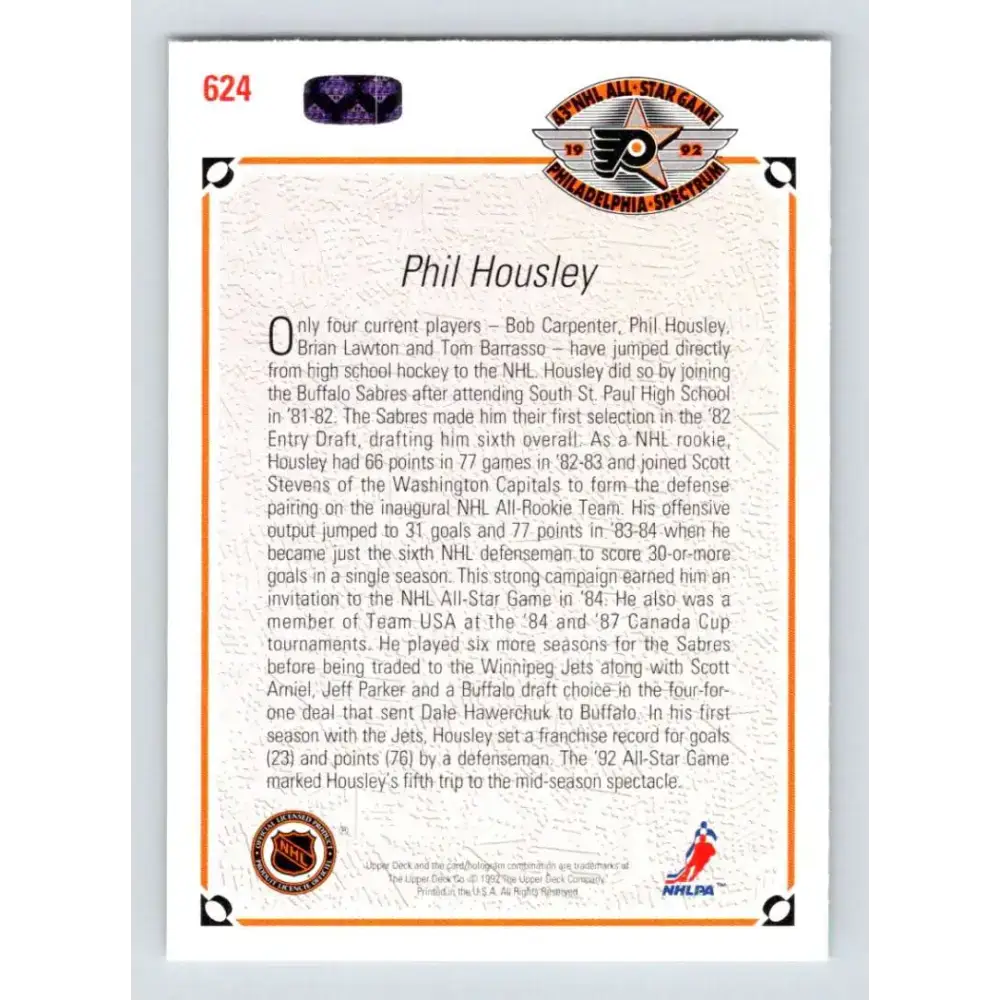 1991-92 Upper Deck #624 Phil Housley NM-MT Winnipeg Jets Hockey Card - Hockey Card Single