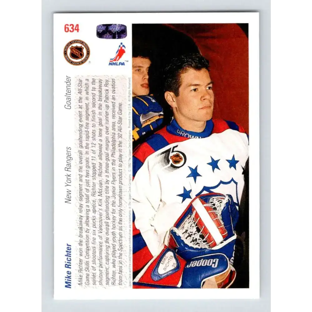 1991-92 Upper Deck #634 Mike Richter NM-MT New York Rangers Hockey Card - Hockey Card Single