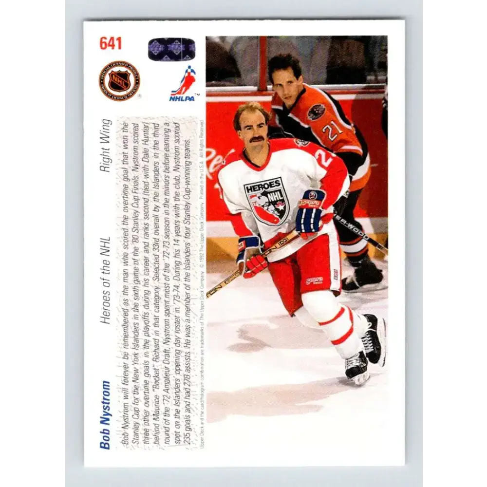 1991-92 Upper Deck #641 Bob Nystrom NM-MT Hockey Card - Hockey Card Single
