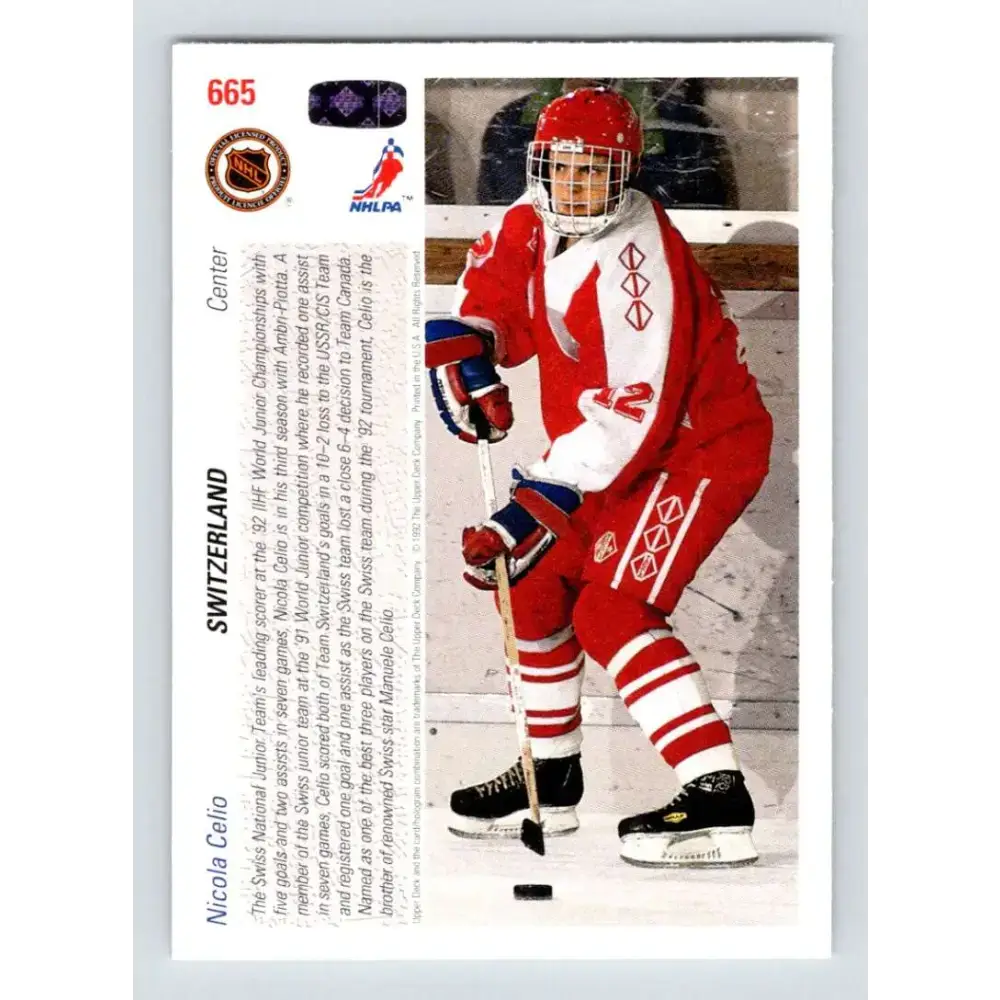 1991-92 Upper Deck #665 Nicola Celio NM-MT RC Rookie Hockey Card - Hockey Card Single