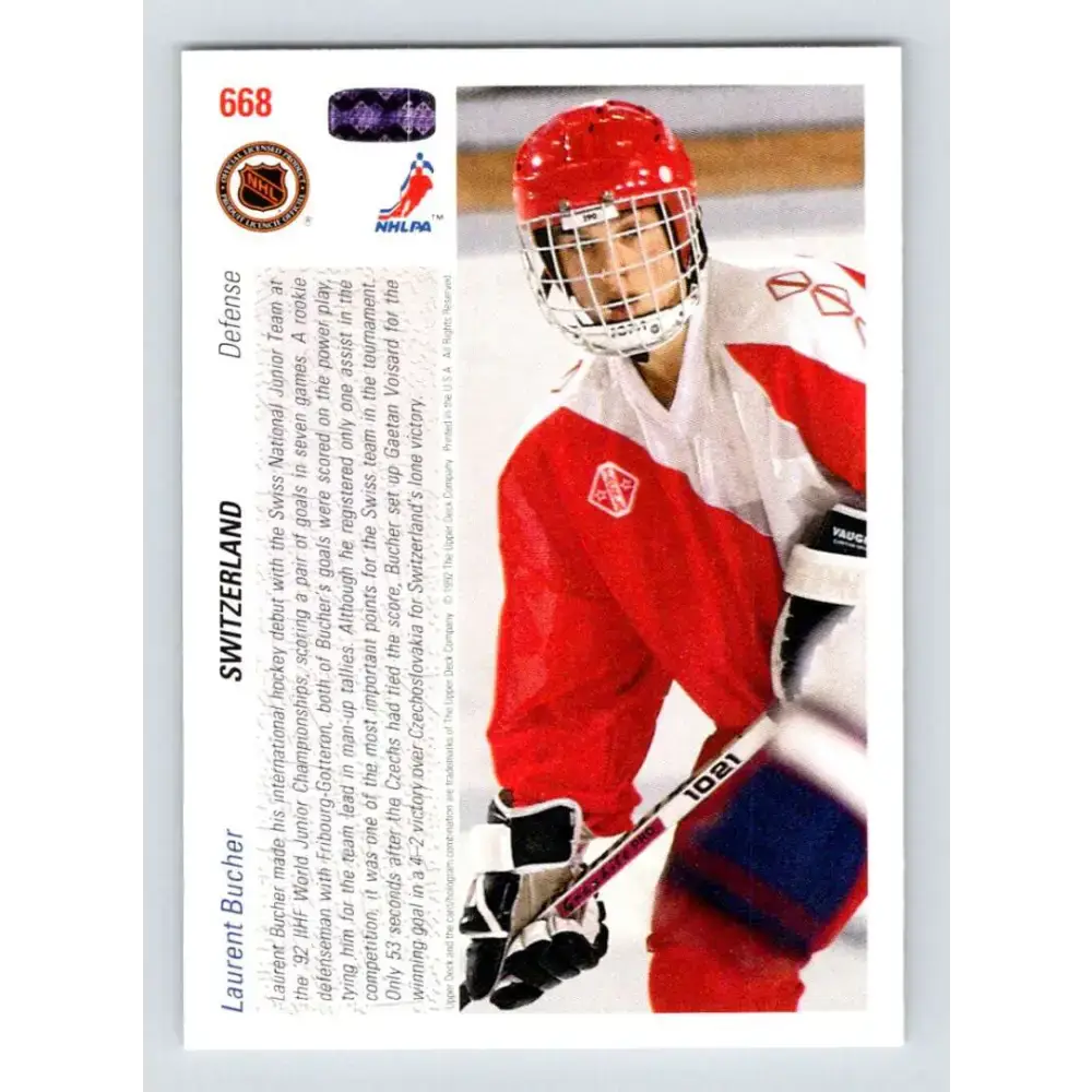 1991-92 Upper Deck #668 Laurent Bucher NM-MT RC Rookie Hockey Card - Hockey Card Single