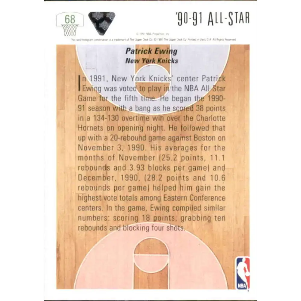 1991-92 Upper Deck #68 Patrick Ewing AS NM-MT New York Knicks Basketball Card - Basketball Card Single