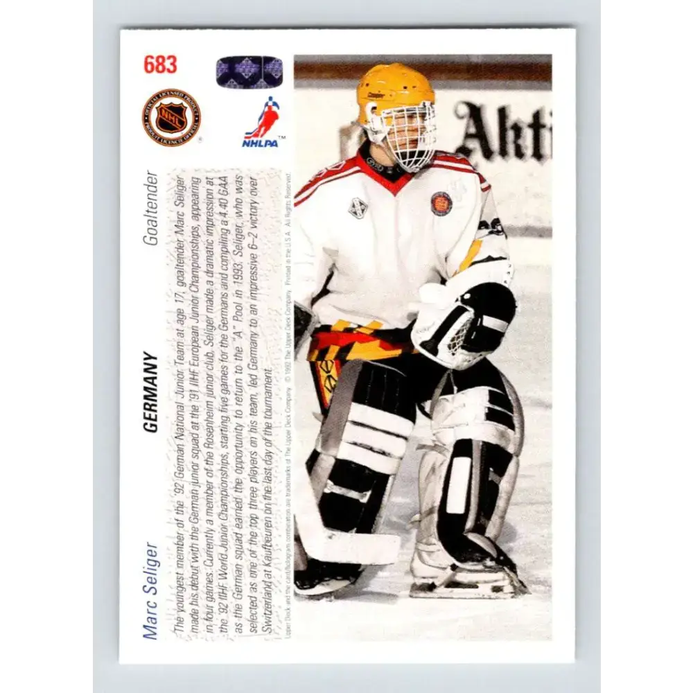 1991-92 Upper Deck #683 Marc Seliger NM-MT RC Rookie Hockey Card - Hockey Card Single