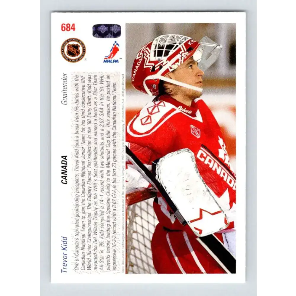 1991-92 Upper Deck #684 Trevor Kidd NM-MT RC Rookie Calgary Flames Hockey Card - Hockey Card Single