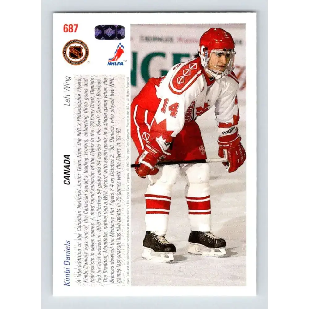 1991-92 Upper Deck #687 Kimbi Daniels NM-MT RC Rookie Philadelphia Flyers Hockey Card - Hockey Card Single