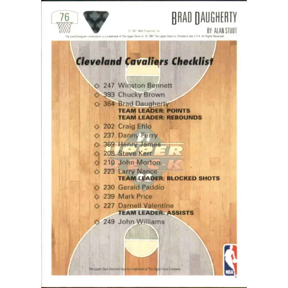 1991-92 Upper Deck #76 Brad Daugherty TC NM-MT Cleveland Cavaliers Basketball Card - Basketball Card Single