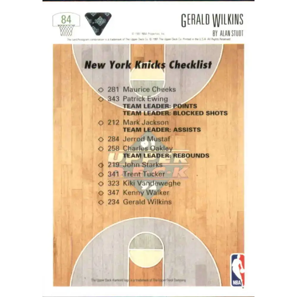 1991-92 Upper Deck #84 Gerald Wilkins TC NM-MT New York Knicks Basketball Card - Basketball Card Single