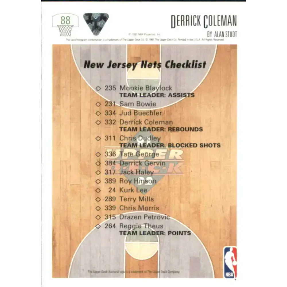 1991-92 Upper Deck #88 Derrick Coleman TC NM-MT New Jersey Nets Basketball Card - Basketball Card Single