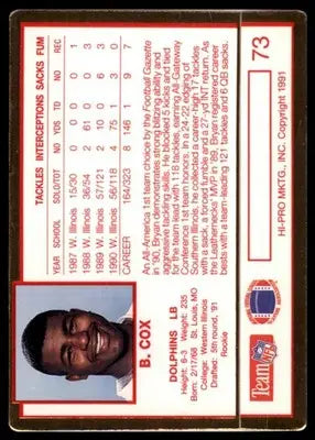 1991 Action Packed Rookie/Update Bryan Cox RC 73 Miami Dolphins - Football Card Single
