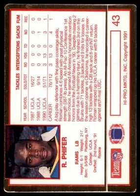 1991 Action Packed Rookie/Update Roman Phifer RC 43 Los Angeles Rams - Football Card Single