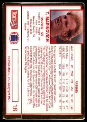 1991 Action Packed Rookie/Update Todd Marinovich RC 18 Los Angeles Raiders - Football Card Single