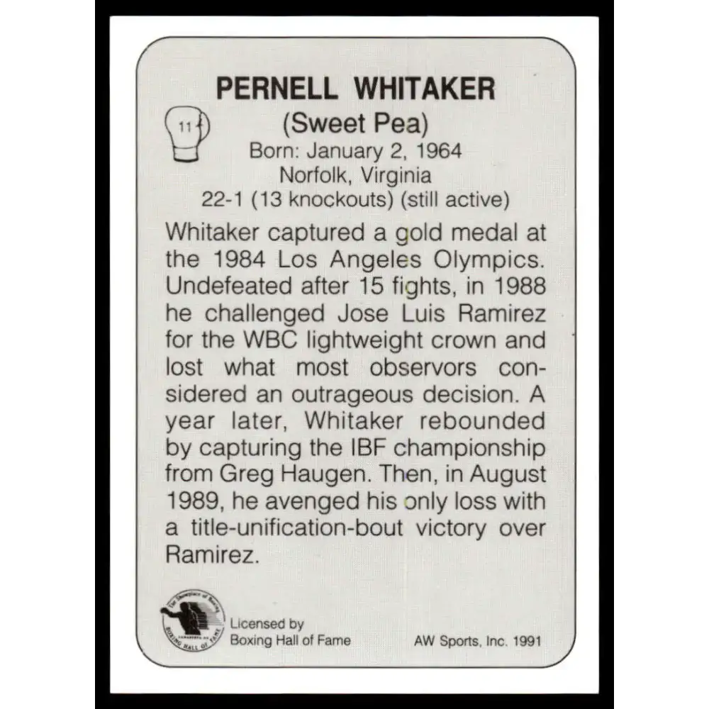 1991 All World #11 Pernell Whitaker NM-MT Boxing Card - Other