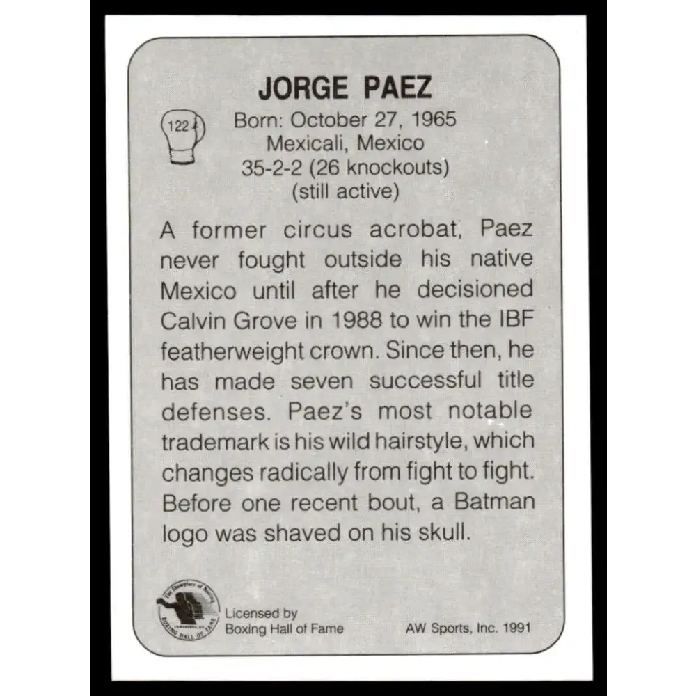 1991 All World #122 Jorge Paez NM-MT Boxing Card - Other