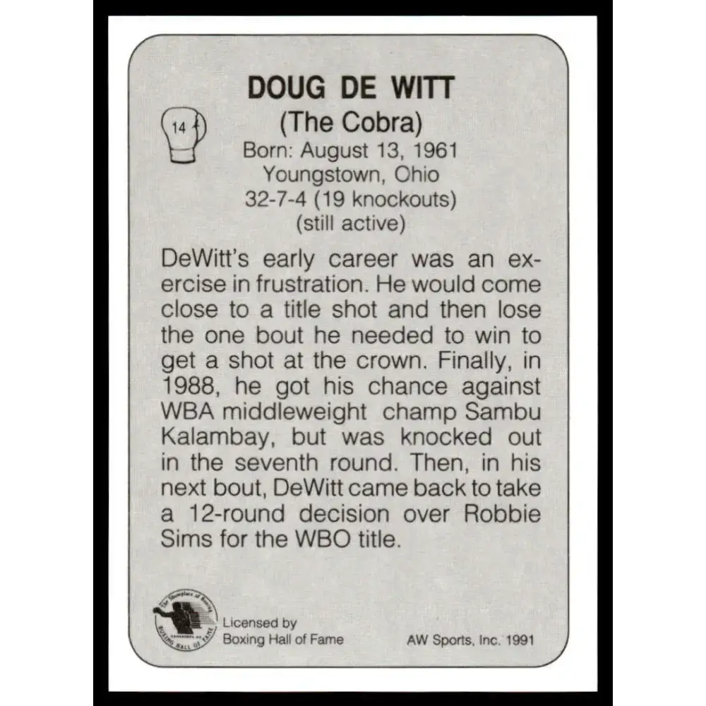 1991 All World #14 Doug Dewitt NM-MT Boxing Card - Other