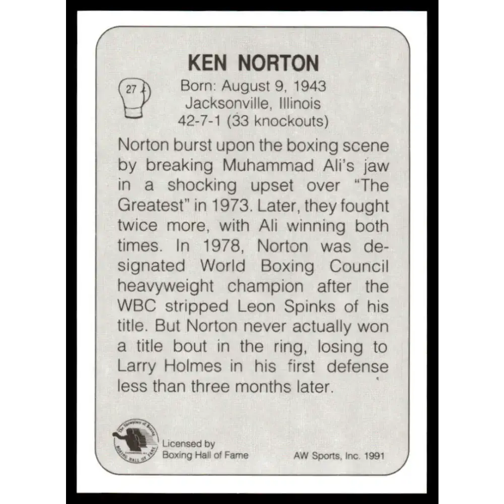 1991 All World #27 Ken Norton NM-MT Boxing Card - Other
