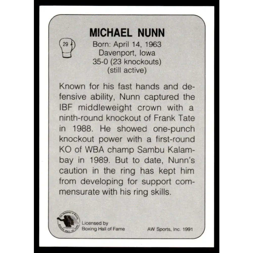 1991 All World #29 Michael Nunn NM-MT Boxing Card - UFC/MMA Card Single