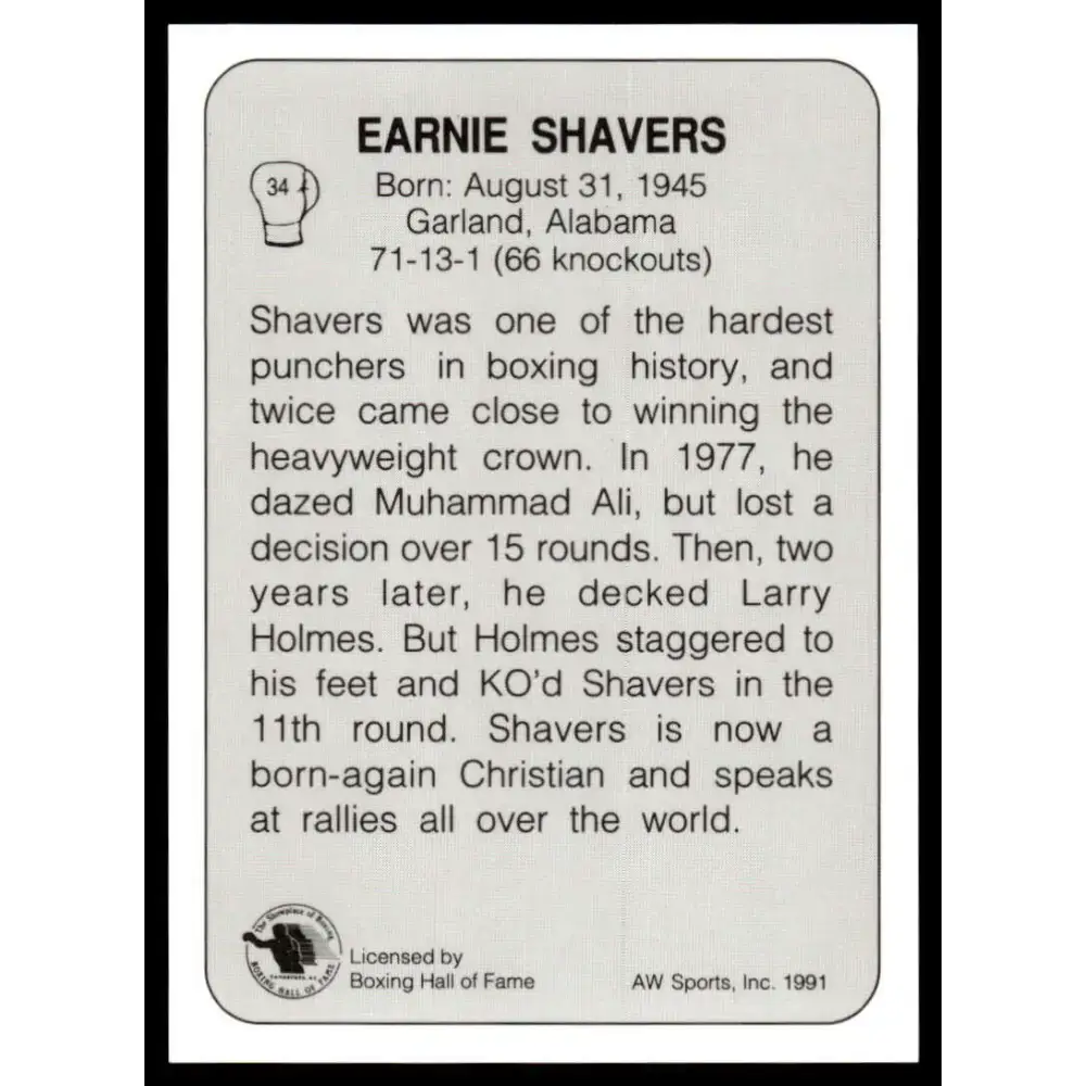 1991 All World #34 Earnie Shavers NM-MT Boxing Card - Other