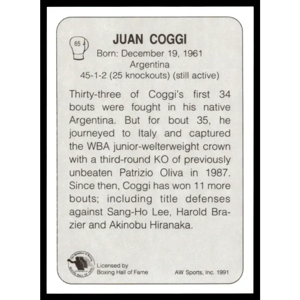 1991 All World #65 Juan Coggi NM-MT Boxing Card - Other