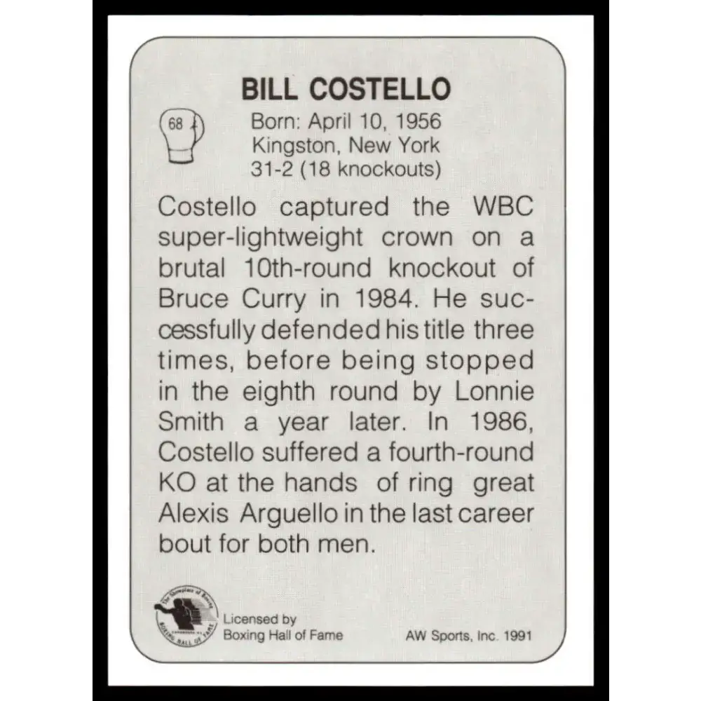 1991 All World #68 Billy Costello NM-MT Boxing Card - Other