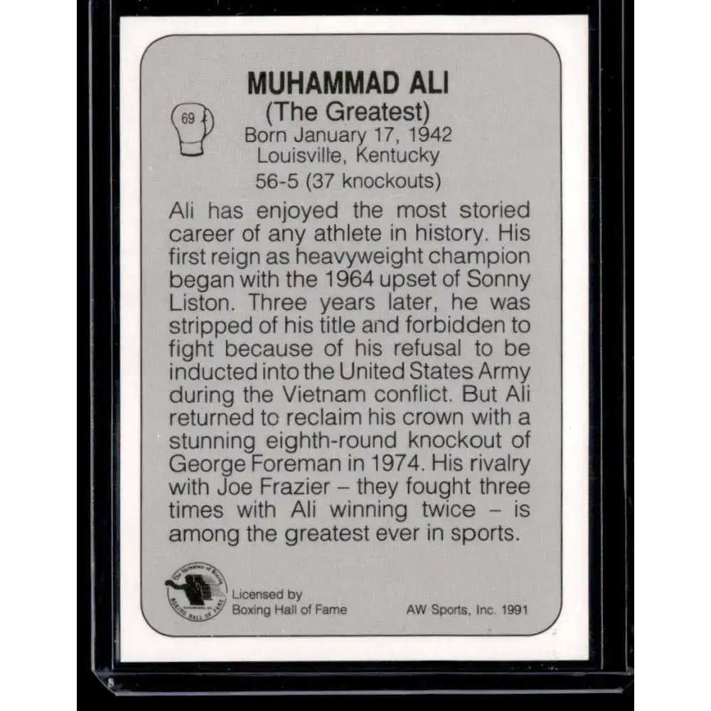 1991 All World #69 Muhammad Ali NM-MT Boxing Card - Other