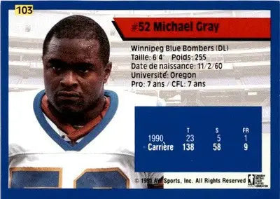1991 All World CFL French #103 Mike Gray - Football Card Single