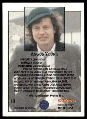 1991 Brockum RockCards Angus Young #13 - Music Card Single