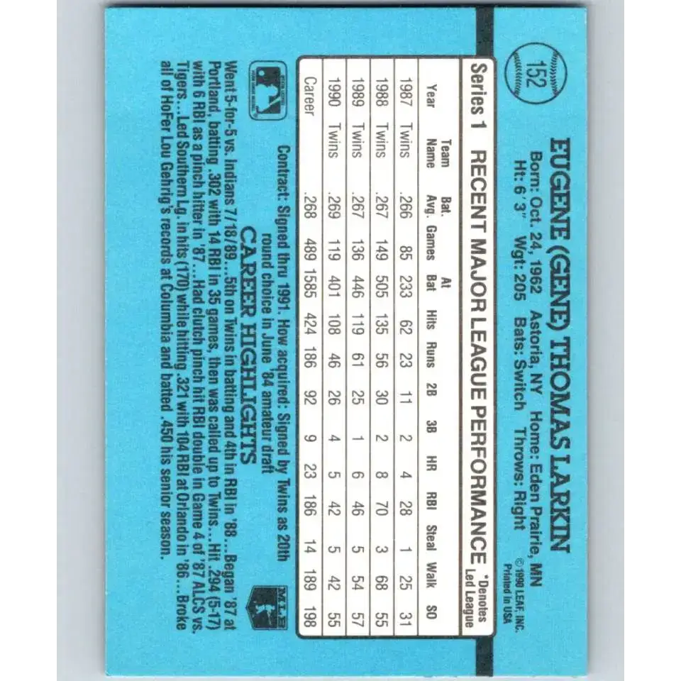 1991 Donruss #152 Gene Larkin NM-MT Minnesota Twins Baseball Card - Baseball Card Single