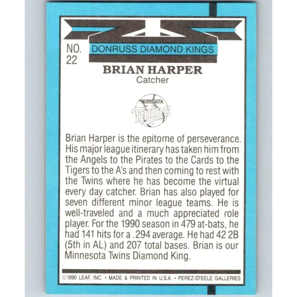 1991 Donruss #22 Brian Harper DK NM-MT Minnesota Twins Baseball Card - Baseball Card Single