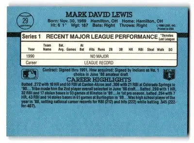 1991 Donruss #29b Mark Lewis - Baseball Card Single