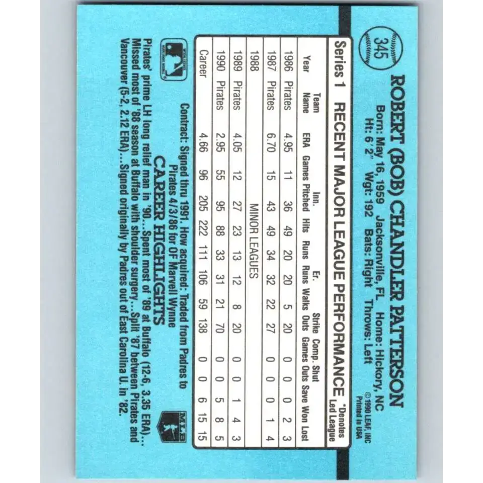 1991 Donruss #345 Bob Patterson NM-MT Pittsburgh Pirates Baseball Card - Baseball Card Single