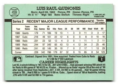 1991 Donruss #459 Luis Quinones - Baseball Card Single