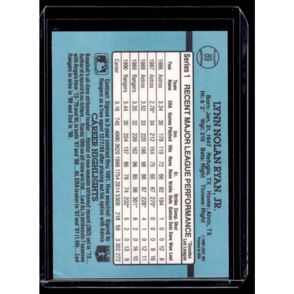 1991 Donruss #89 Nolan Ryan Texas Rangers NM-MT Baseball Card - Baseball Card Single