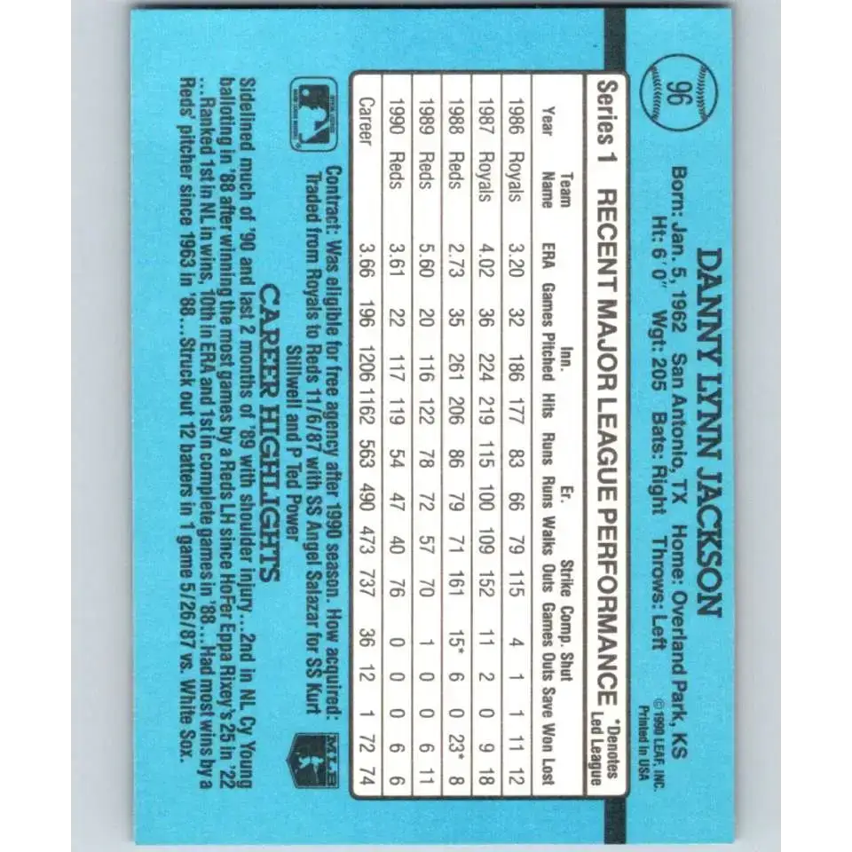 1991 Donruss #96 Danny Jackson NM-MT Cincinnati Reds Baseball Card - Baseball Card Single