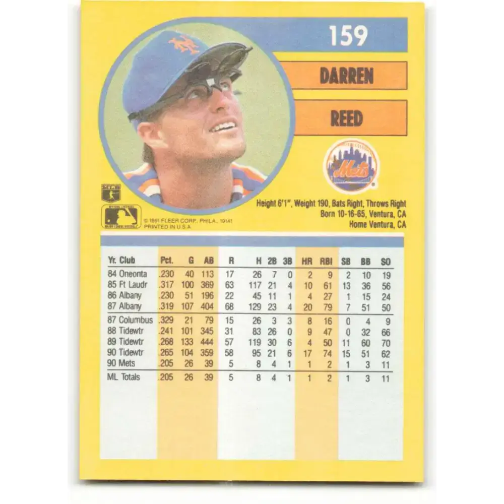 1991 Fleer #159 Darren Reed NM-MT New York Mets Baseball Card - Baseball Card Single