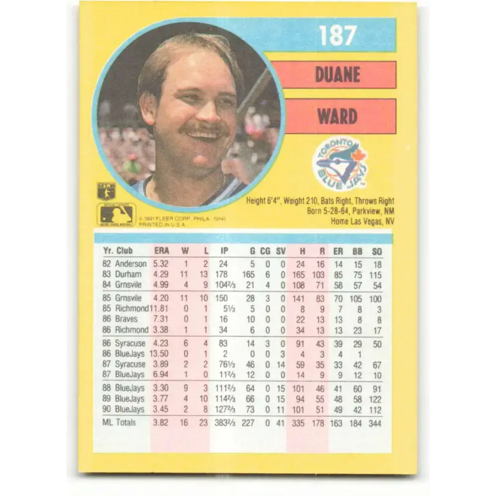 1991 Fleer #187 Duane Ward NM-MT Toronto Blue Jays Baseball Card