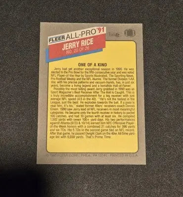 1991 Fleer #20 Jerry Rice All-Pro ’91 - Football Card Single