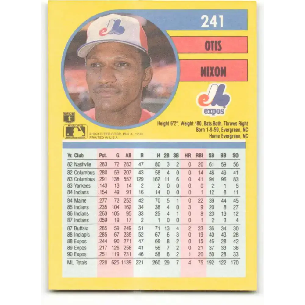 1991 Fleer #241 Otis Nixon NM-MT Montreal Expos Baseball Card - Baseball Card Single