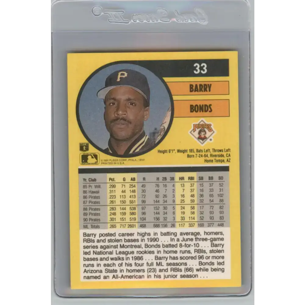1991 Fleer #33 Barry Bonds NM-MT Pittsburgh Pirates Baseball Card
