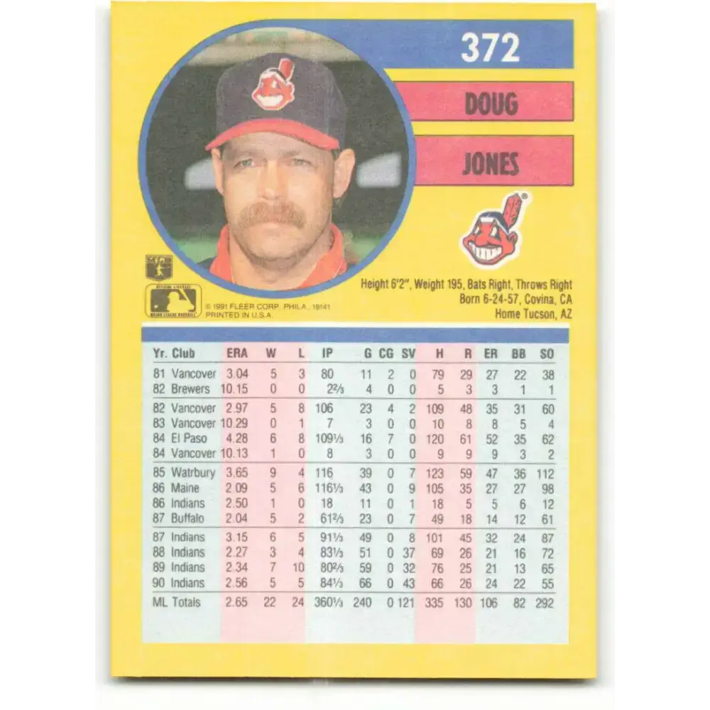 1991 Fleer #372 Doug Jones NM-MT Cleveland Indians Baseball Card - Baseball Card Single