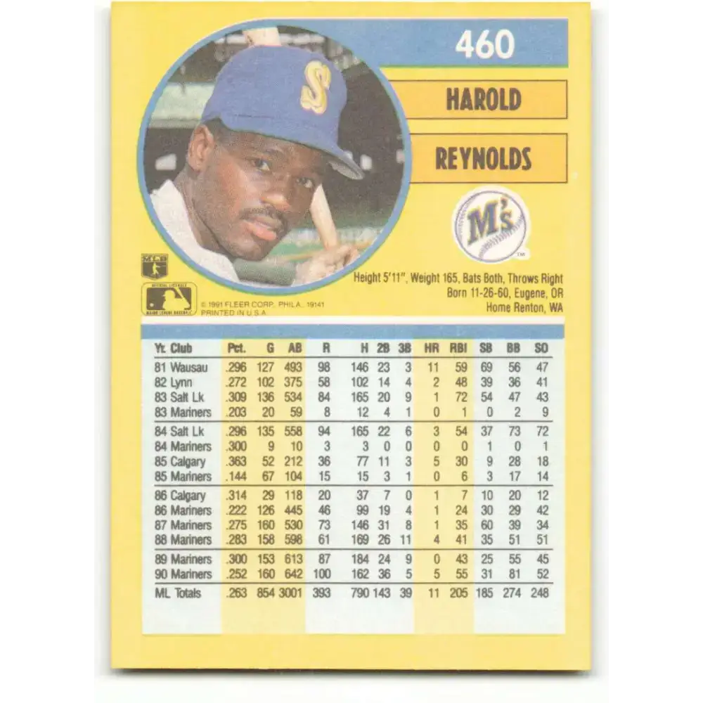 1991 Fleer #460 Harold Reynolds NM-MT Seattle Mariners Baseball Card - Baseball Card Single