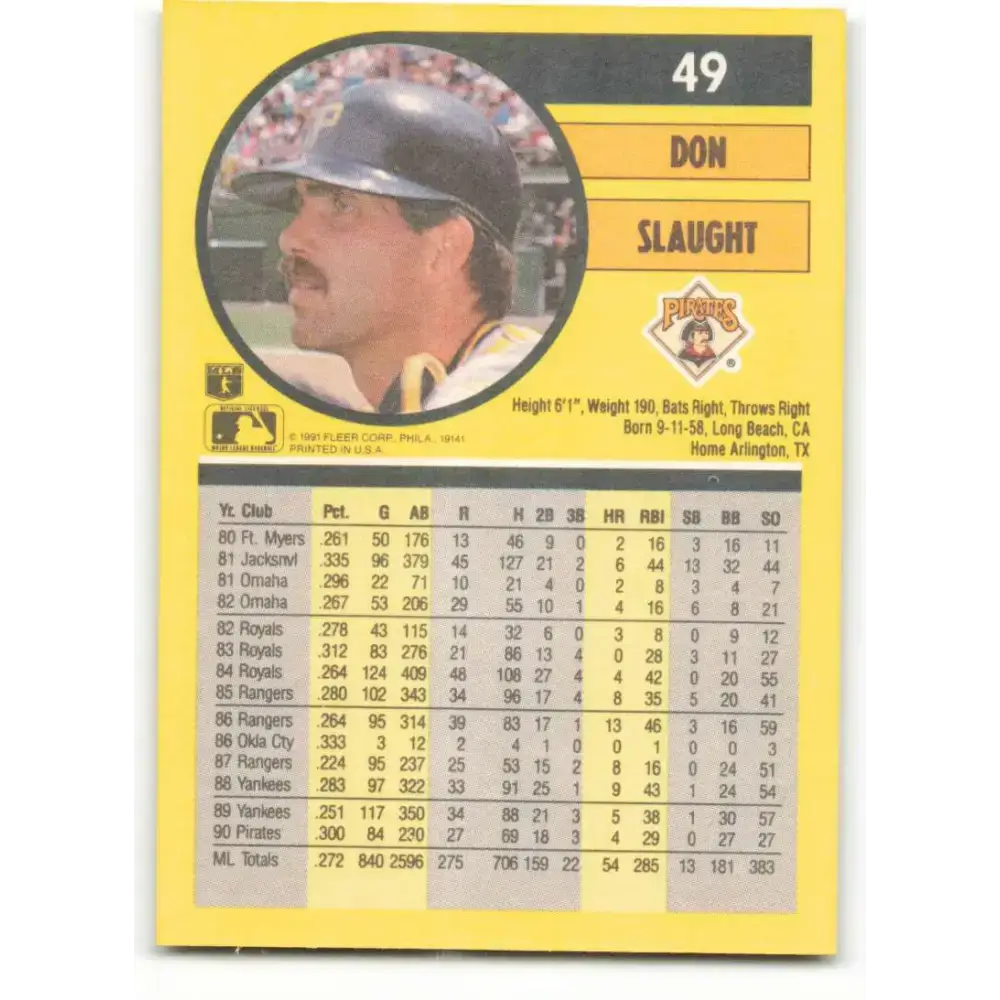 1991 Fleer #49 Don Slaught NM-MT Pittsburgh Pirates Baseball Card - Baseball Card Single