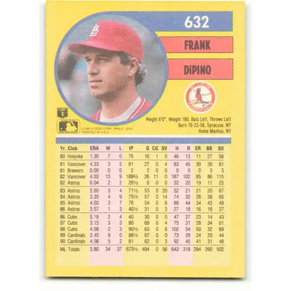 1991 Fleer #632 Frank DiPino NM-MT St. Louis Cardinals Baseball Card - Baseball Card Single