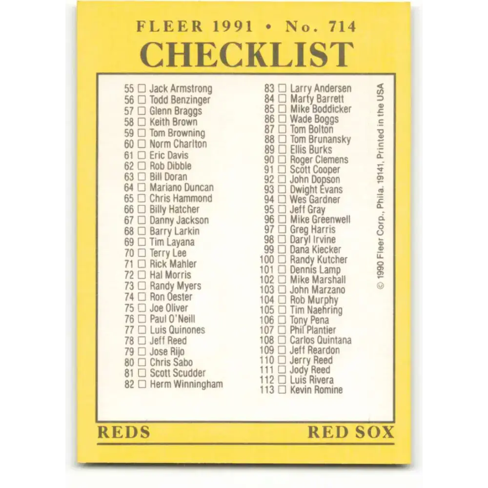 1991 Fleer #714 A’s/Pirates-Reds/Red Sox NM-MT Oakland Athletics/Pittsburgh Pirates/Cincinnati Reds/Boston Red Sox
