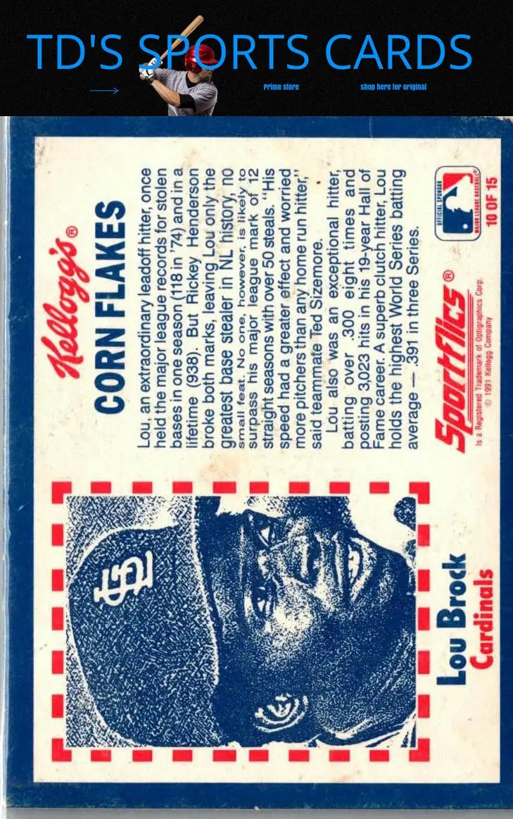 Lou Brock baseball card from Kellogg’s Corn Flakes Baseball Greats series