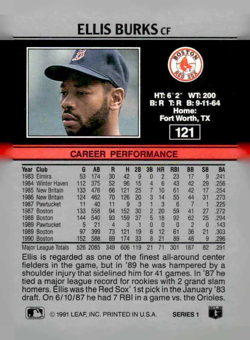 1991 Leaf #121 Ellis Burks - Baseball Card Single