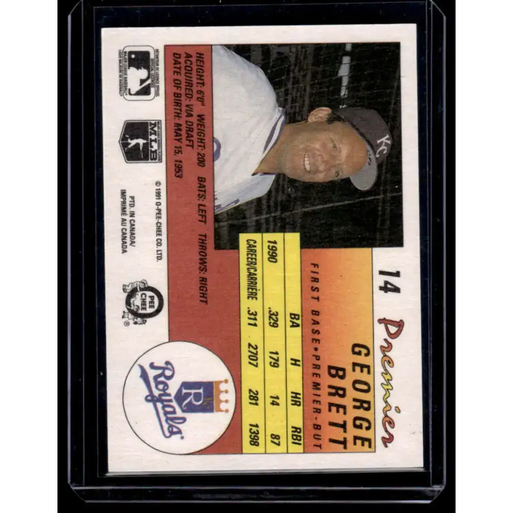 1991 O-Pee-Chee Premier #14 George Brett NM-MT Kansas City Royals Baseball Card - Baseball Card Single